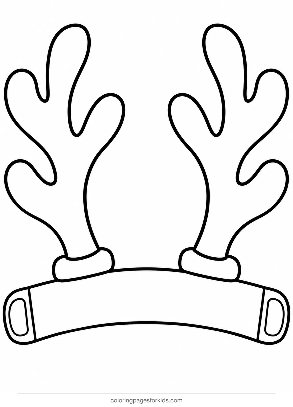 Reindeer coloring page of antlers and a headband strip, easy black-and-white printable for ages 3-5