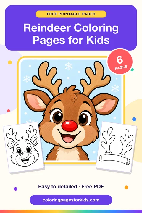 Reindeer Coloring Pages for Kids: 6 free printable coloring pages