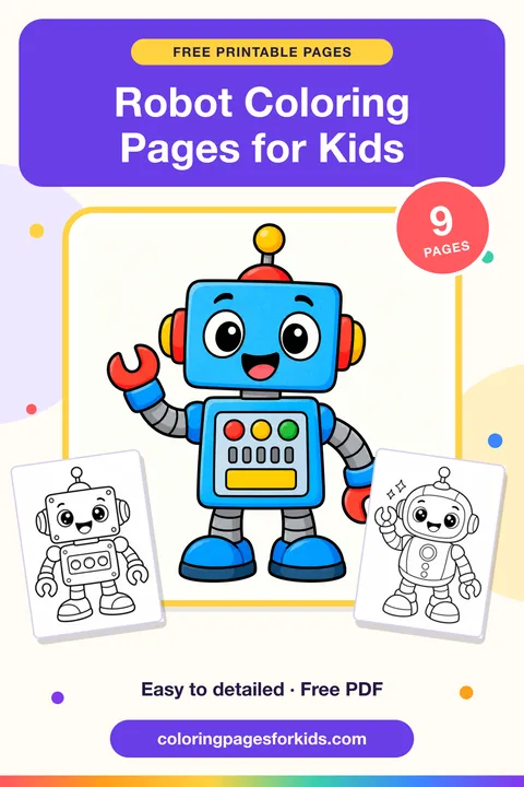Robot Coloring Pages for Kids: 9 free printable coloring pages