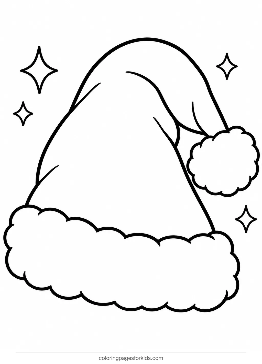 Santa coloring page of a large Santa hat template, easy black-and-white printable for ages 3-5