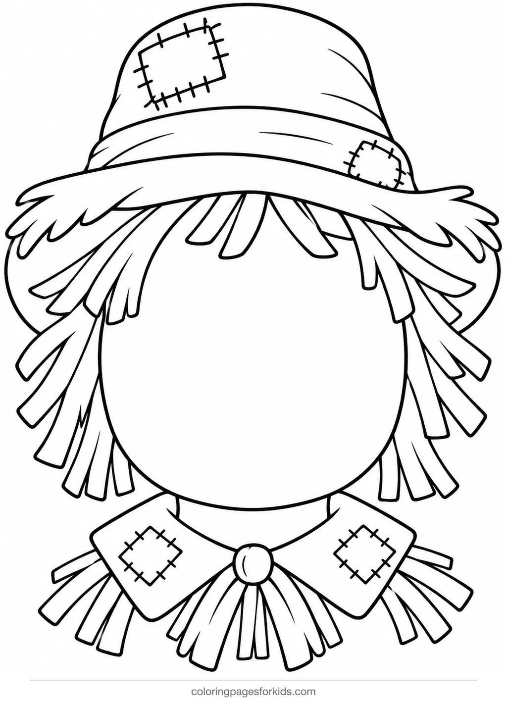 Scarecrow coloring page of a blank face template with a hat, easy printable for ages 3-5