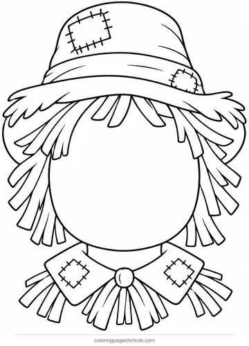 Scarecrow coloring page of a blank face template with a hat, easy printable for ages 3-5