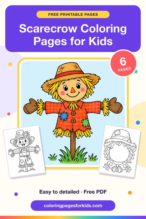 Scarecrow Coloring Pages for Kids: 6 free printable coloring pages
