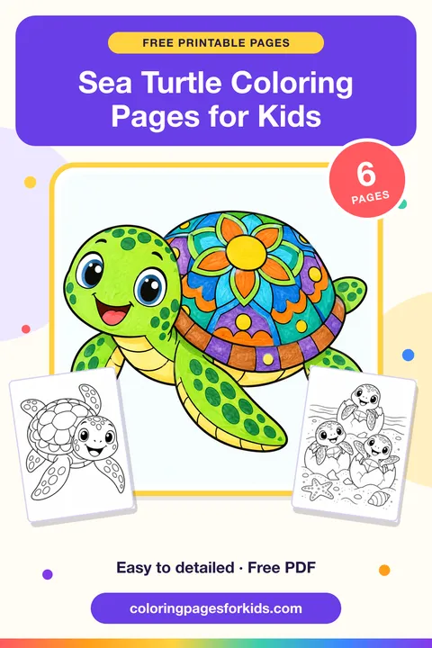 Sea Turtle Coloring Pages for Kids: 6 free printable coloring pages
