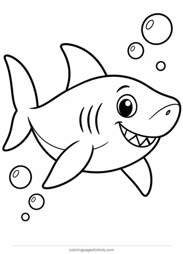 Shark coloring page of a simple side-view shark outline, easy printable for ages 3-5