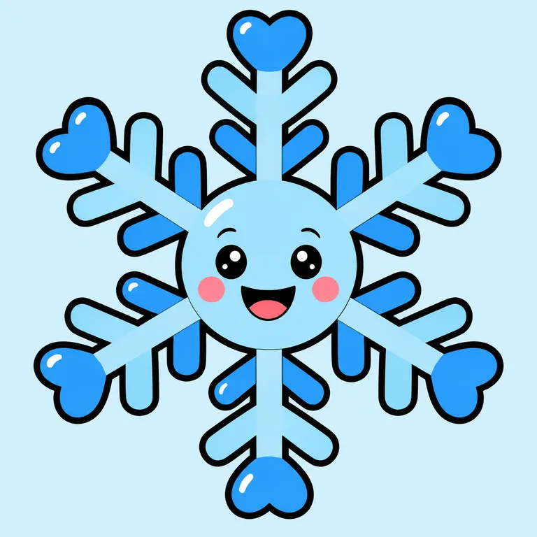 Colored example of a heart-tip snowflake coloring page for kids