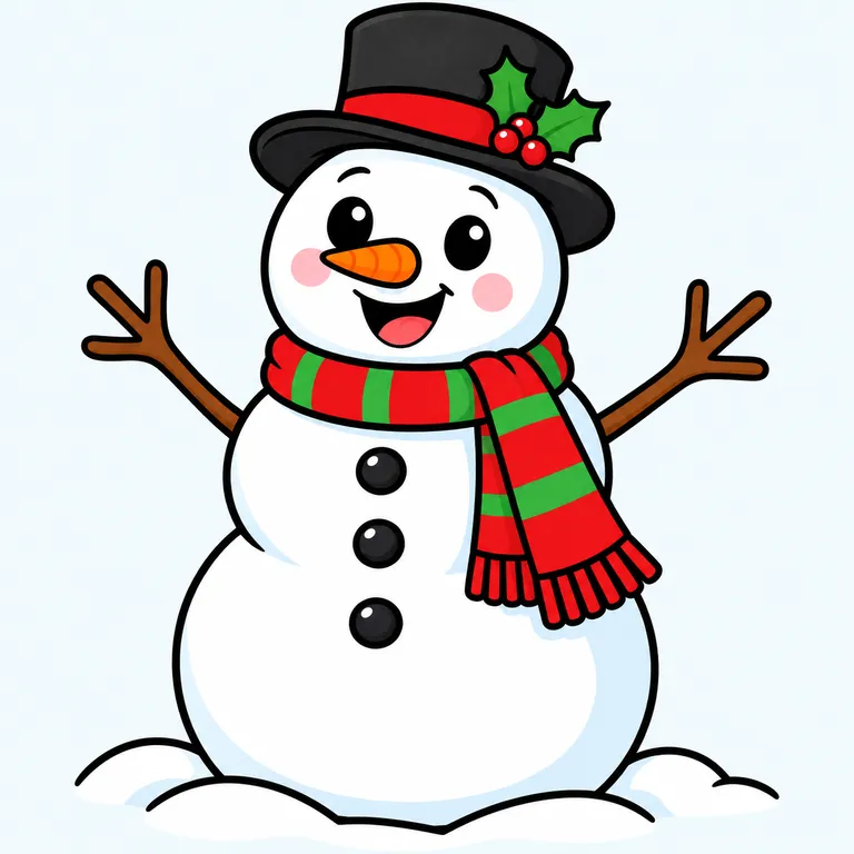 Cute classic snowman colored example for printable snowman coloring pages