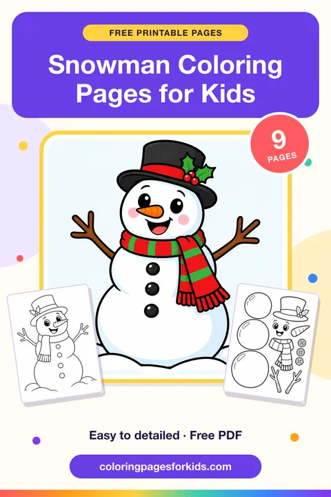 Snowman Coloring Pages for Kids: 9 free printable coloring pages
