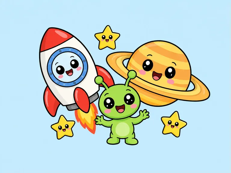 Cartoon illustration for the Space & Planets category