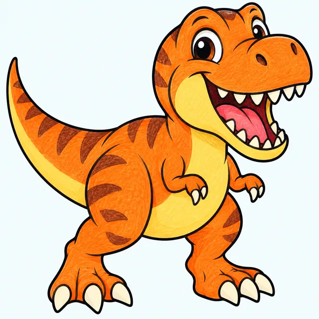 Cute colored T-Rex roaring example for printable dinosaur coloring pages