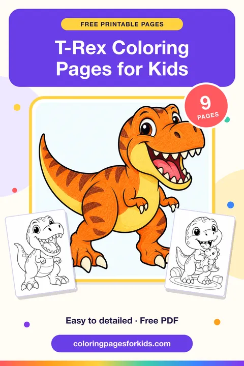 T-Rex Coloring Pages for Kids: 9 free printable coloring pages