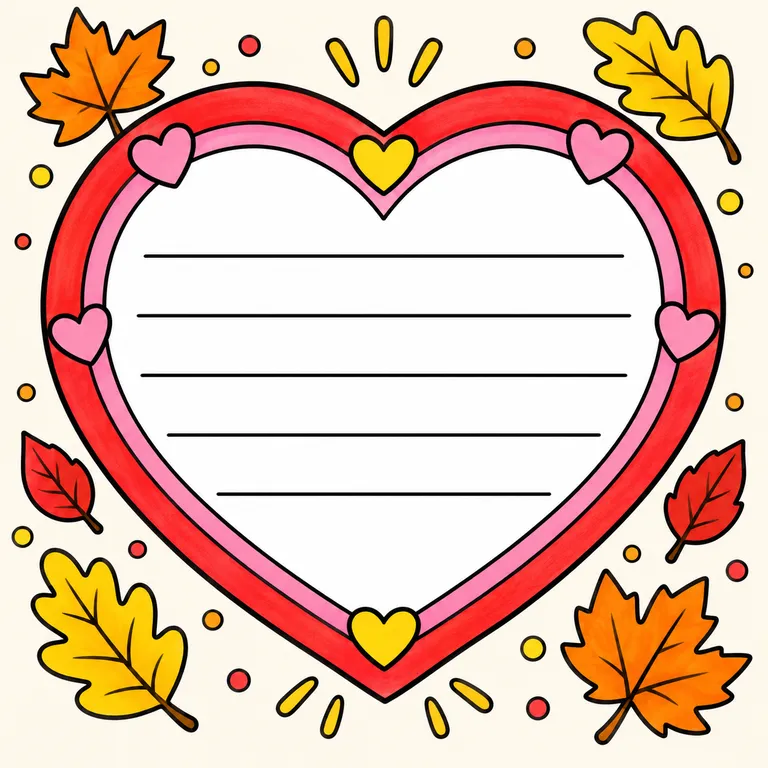 Colored example of a thankful heart frame Thanksgiving coloring page for kids