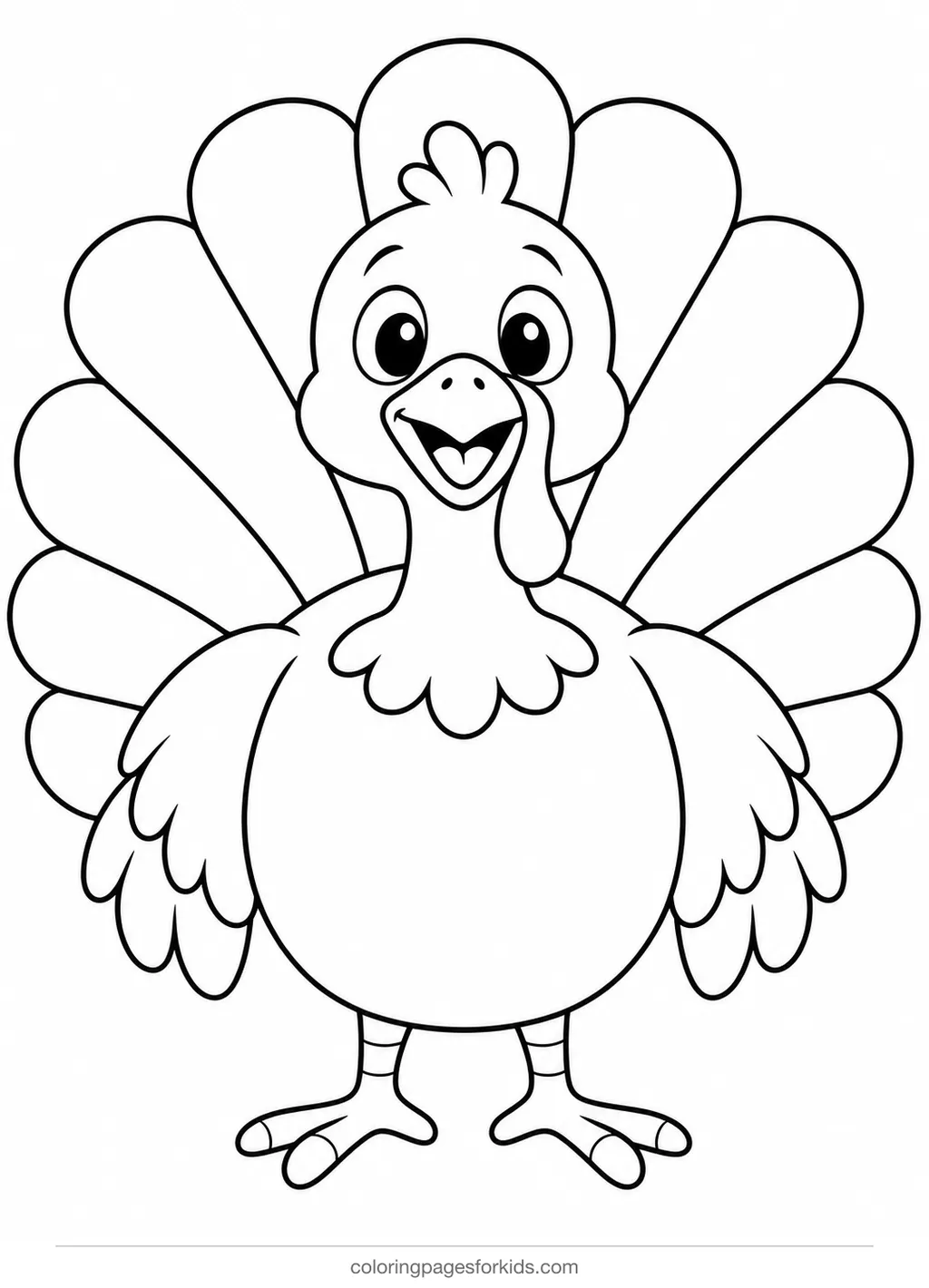 Turkey coloring page of a plain turkey disguise template, easy black-and-white printable for ages 3-5