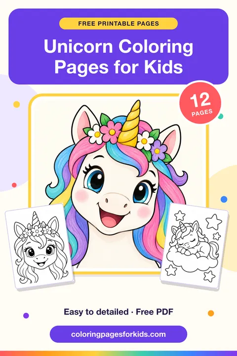 Unicorn Coloring Pages for Kids: 12 free printable coloring pages