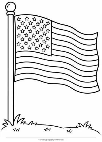 Veterans Day coloring page of a large flag waving on a flagpole, easy printable for preschoolers