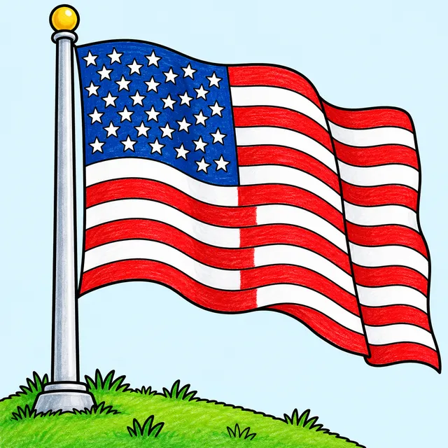 Colored example of a kid-friendly Veterans Day flag coloring page