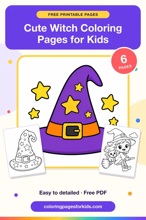 Cute Witch Coloring Pages for Kids: 6 free printable coloring pages